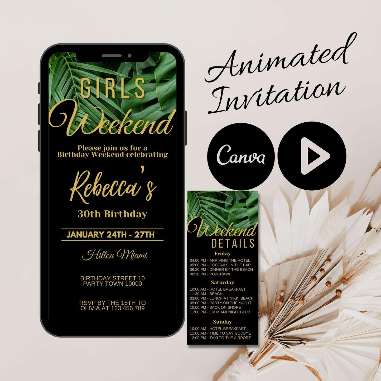 Any age weekend invitation and Itinerary template