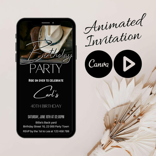 Animated Cowboy Birthday Party Invitation