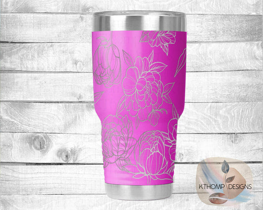 Peonies Laser Engraved Full Wrap Design for 20oz & 30oz Tumblers, Digital Download, SVG, Seamless Peony Design, Tumbler Wrap For Rotary