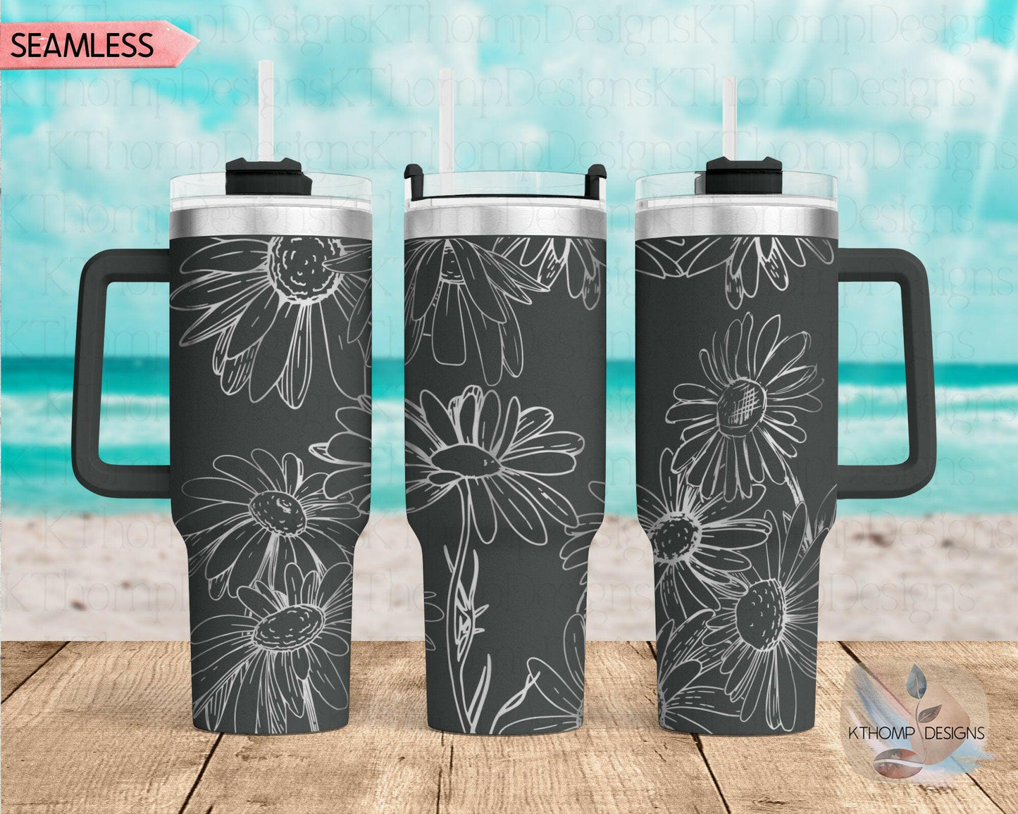 Daisies Laser Engraved Full Wrap Design for 40oz Tumbler, Digital Download, SVG, Seamless Floral Design, Tumbler Wrap For Laser Rotary