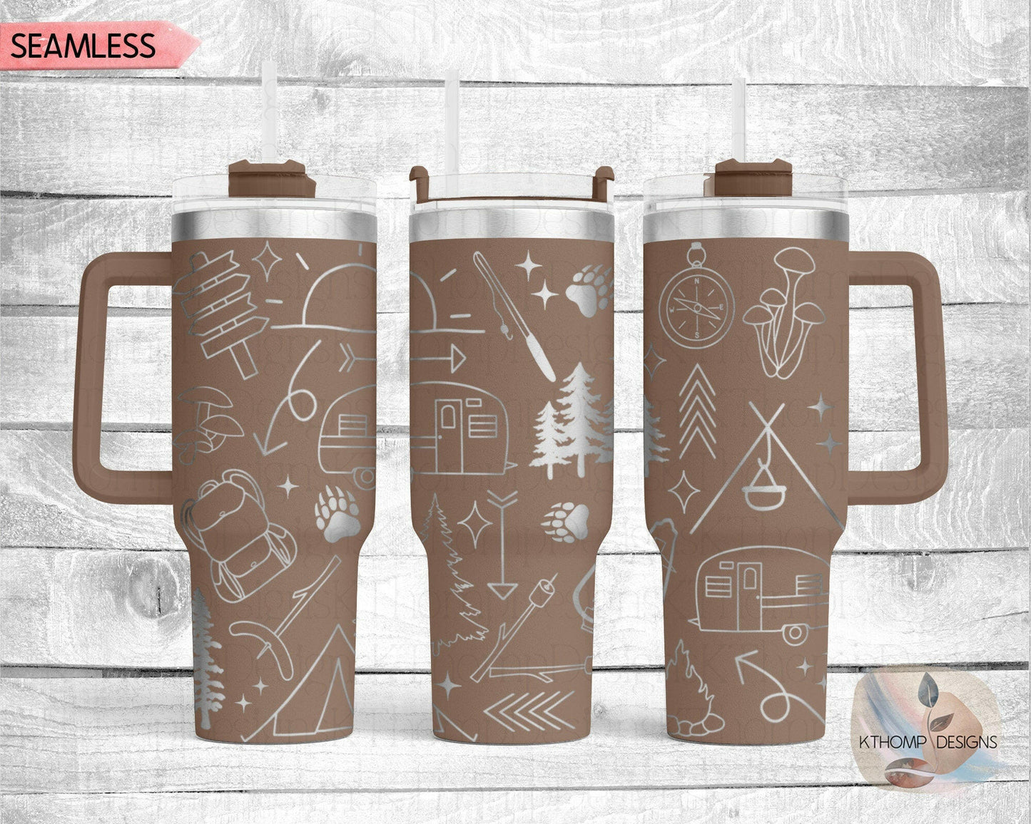 Camping Doodles Laser Engraved Full Wrap Design for 40oz Tumbler, Digital Download, SVG, Seamless Design, Tumbler Wrap For Laser Rotary