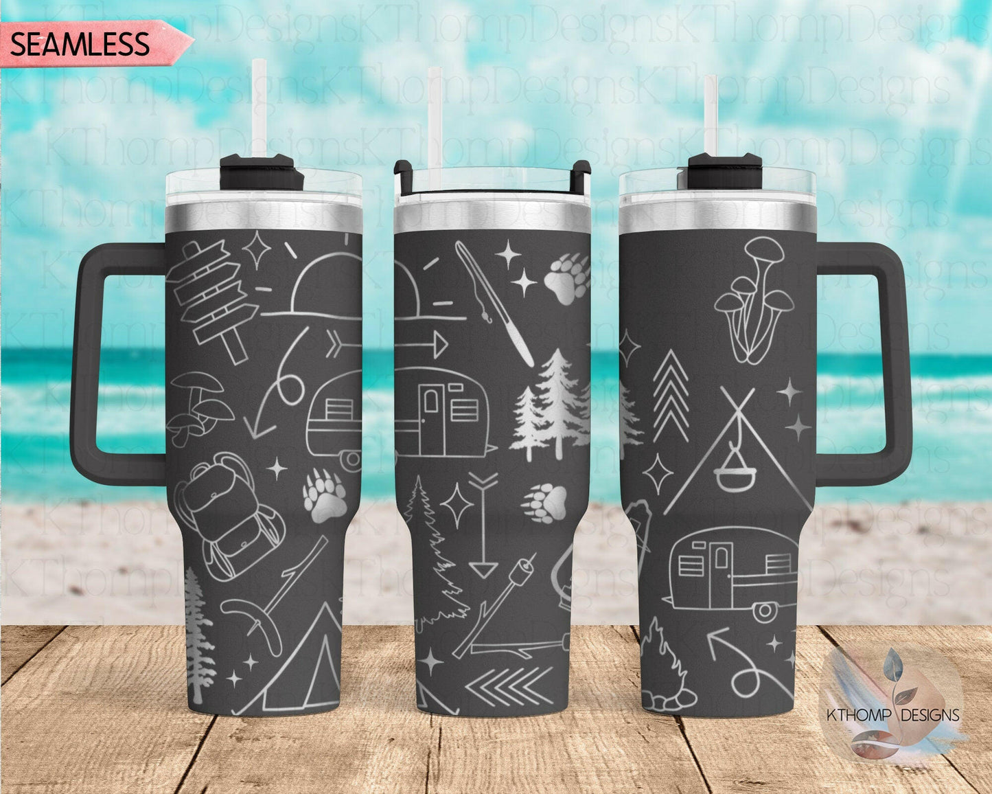 Camping Doodles Laser Engraved Full Wrap Design for 40oz Tumbler, Digital Download, SVG, Seamless Design, Tumbler Wrap For Laser Rotary