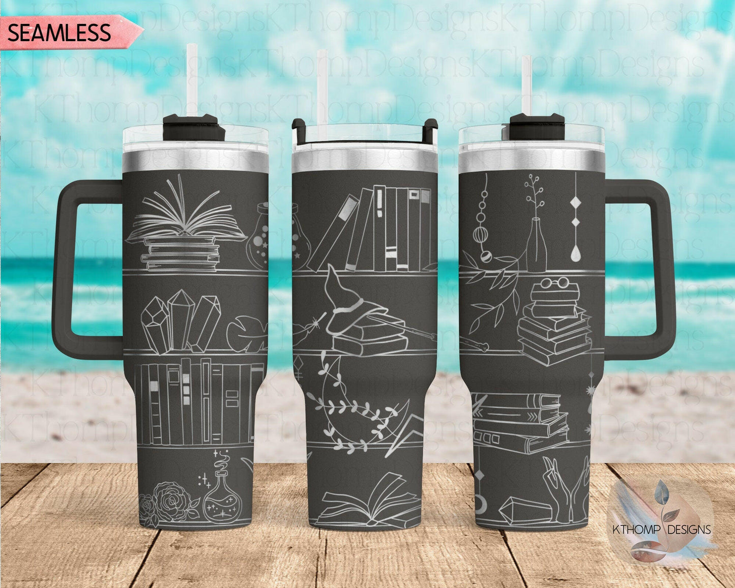 Witchy Shelves Laser Engraved Full Wrap Design for 40oz Tumbler, Digital Download, SVG, Seamless Design, Tumbler Wrap For Laser Rotary