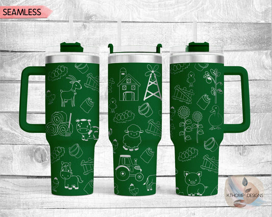 Farm Doodles Laser Engraved Full Wrap Design for 40oz Tumbler, Digital Download, SVG, Seamless Design, Tumbler Wrap For Laser Rotary