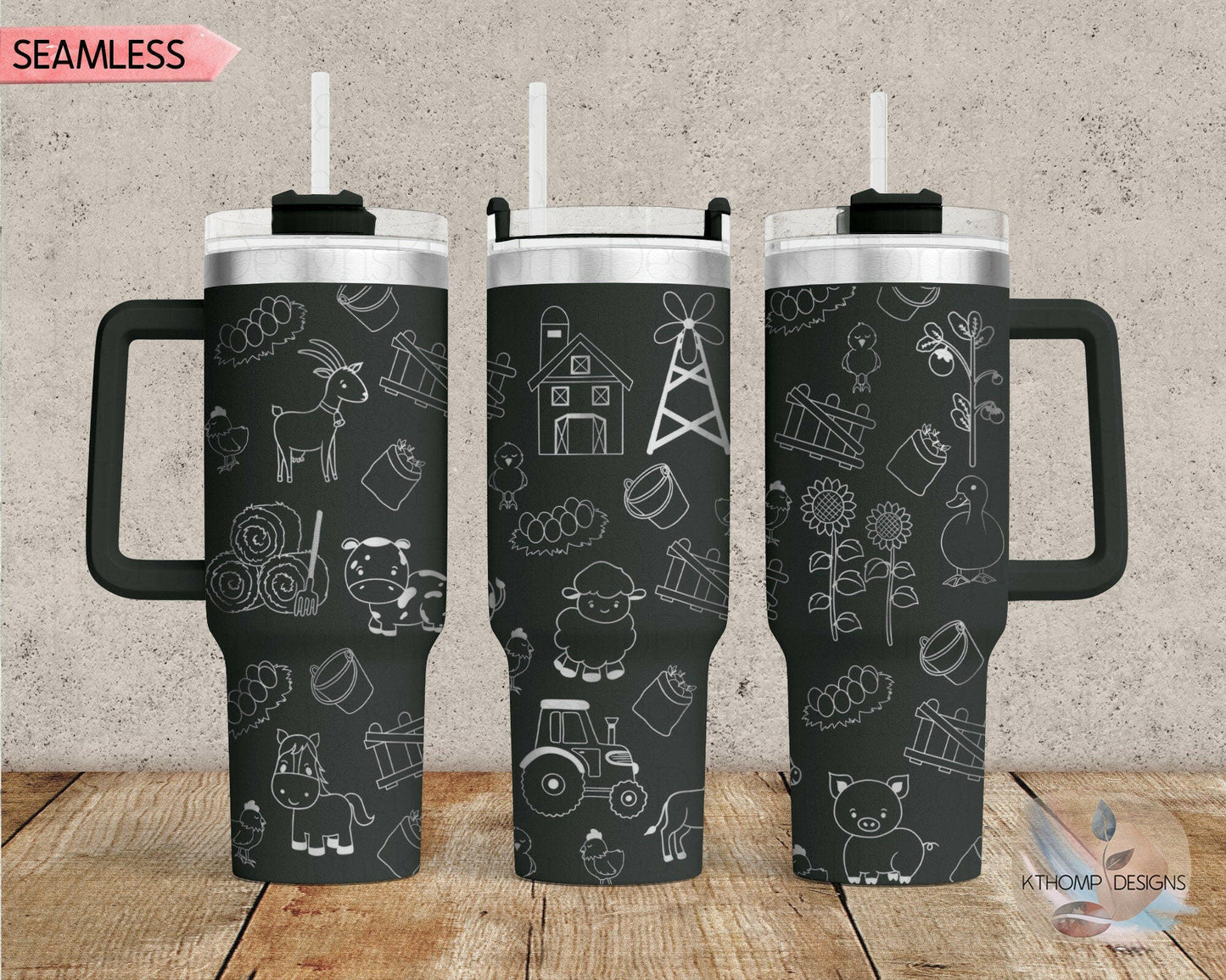 Farm Doodles Laser Engraved Full Wrap Design for 40oz Tumbler, Digital Download, SVG, Seamless Design, Tumbler Wrap For Laser Rotary