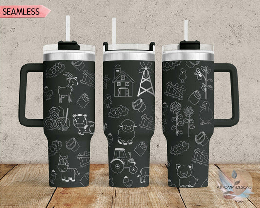 Farm Doodles Laser Engraved Full Wrap Design for 40oz Tumbler, Digital Download, SVG, Seamless Design, Tumbler Wrap For Laser Rotary