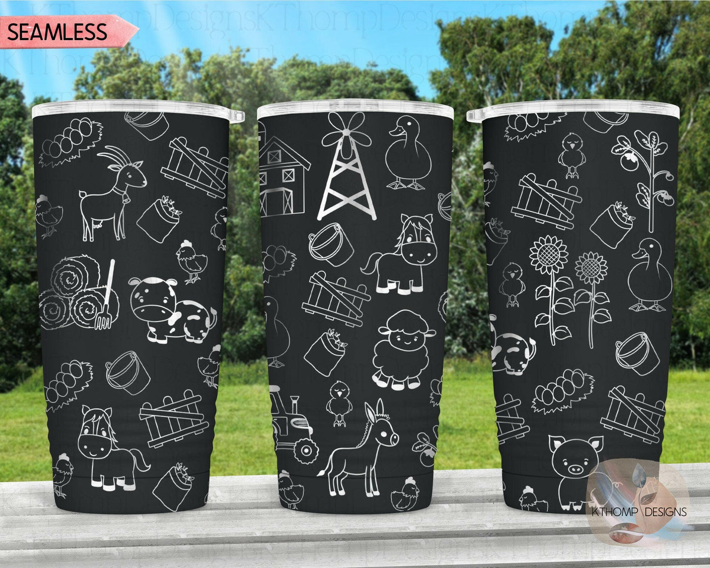 Farm Doodles Laser Engraved Full Wrap Design for 20oz & 30oz Tumblers, Digital Download, SVG, Seamless Design, Tumbler Wrap For Rotary