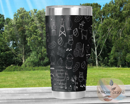 Farm Doodles Laser Engraved Full Wrap Design for 20oz & 30oz Tumblers, Digital Download, SVG, Seamless Design, Tumbler Wrap For Rotary