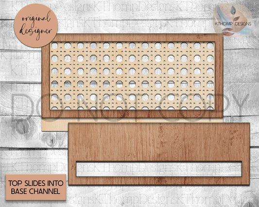 Rattan Rectangle Channel Top with Macrame Bar Digital Laser Cut File, Boho Sign, Interchangeable Sign, Glowforge, XTools M1 D1, SVG