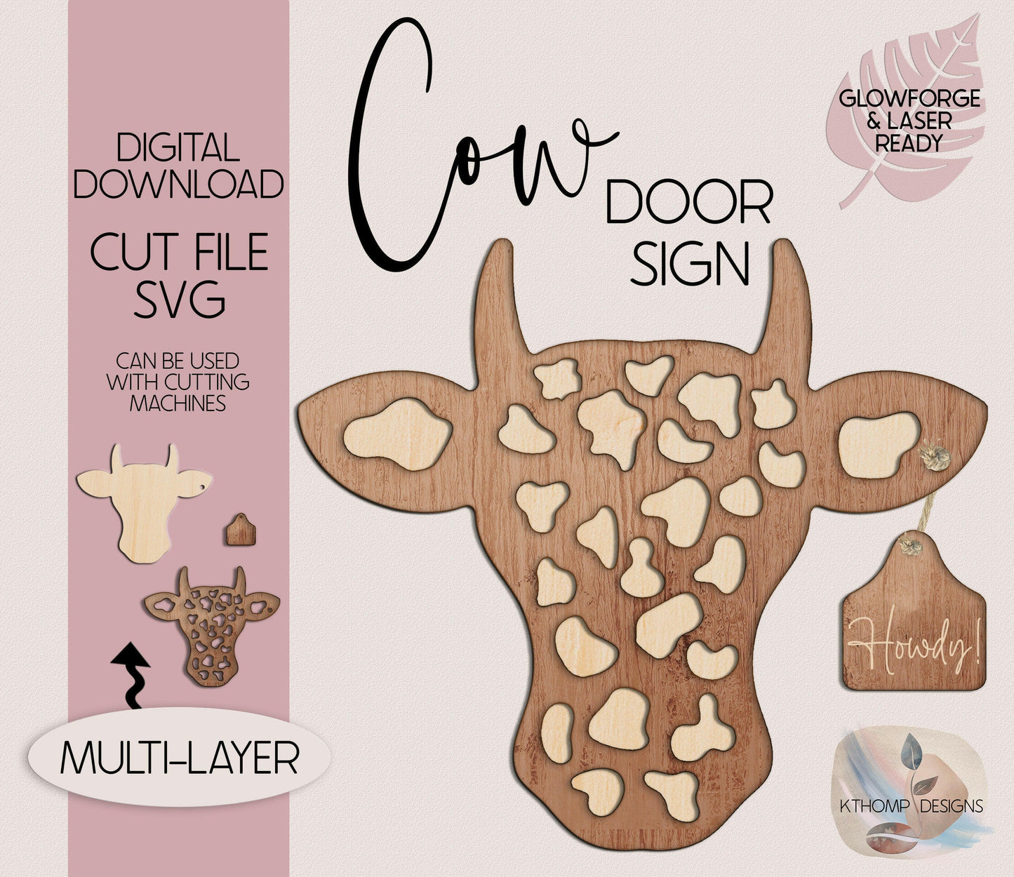 Laser Cut Cow Door Sign design, Instant Digital Download, Laser Cut File, Glowforge File, Door Hanger, Cricut, SVG