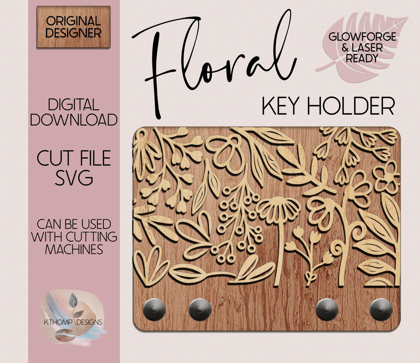 Floral Wall Hanger design, Instant Digital Download, Laser Cut File, Glowforge File, Laser Cut, Glowforge Tested, Cricut, SVG