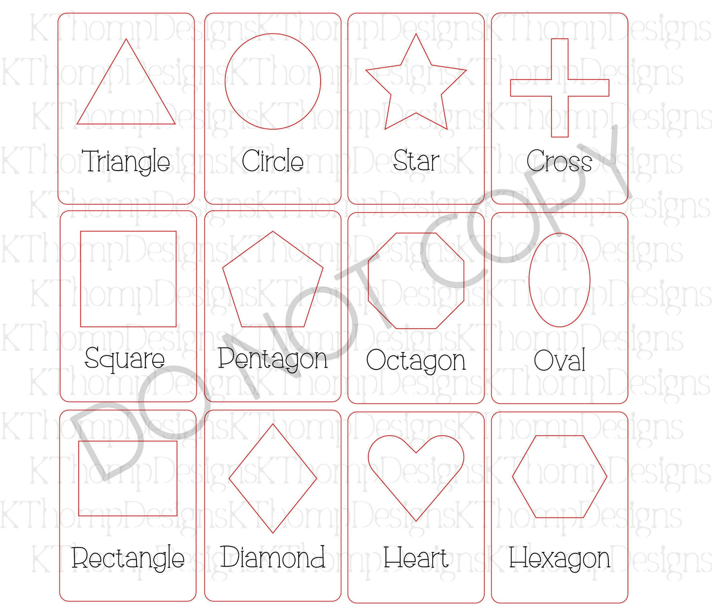 Laser Cut Tracing Shape Flash Cards Design, Instant Digital Download, Montessori Learning File, Laser Cut Files for Glowforge Cricut, SVG