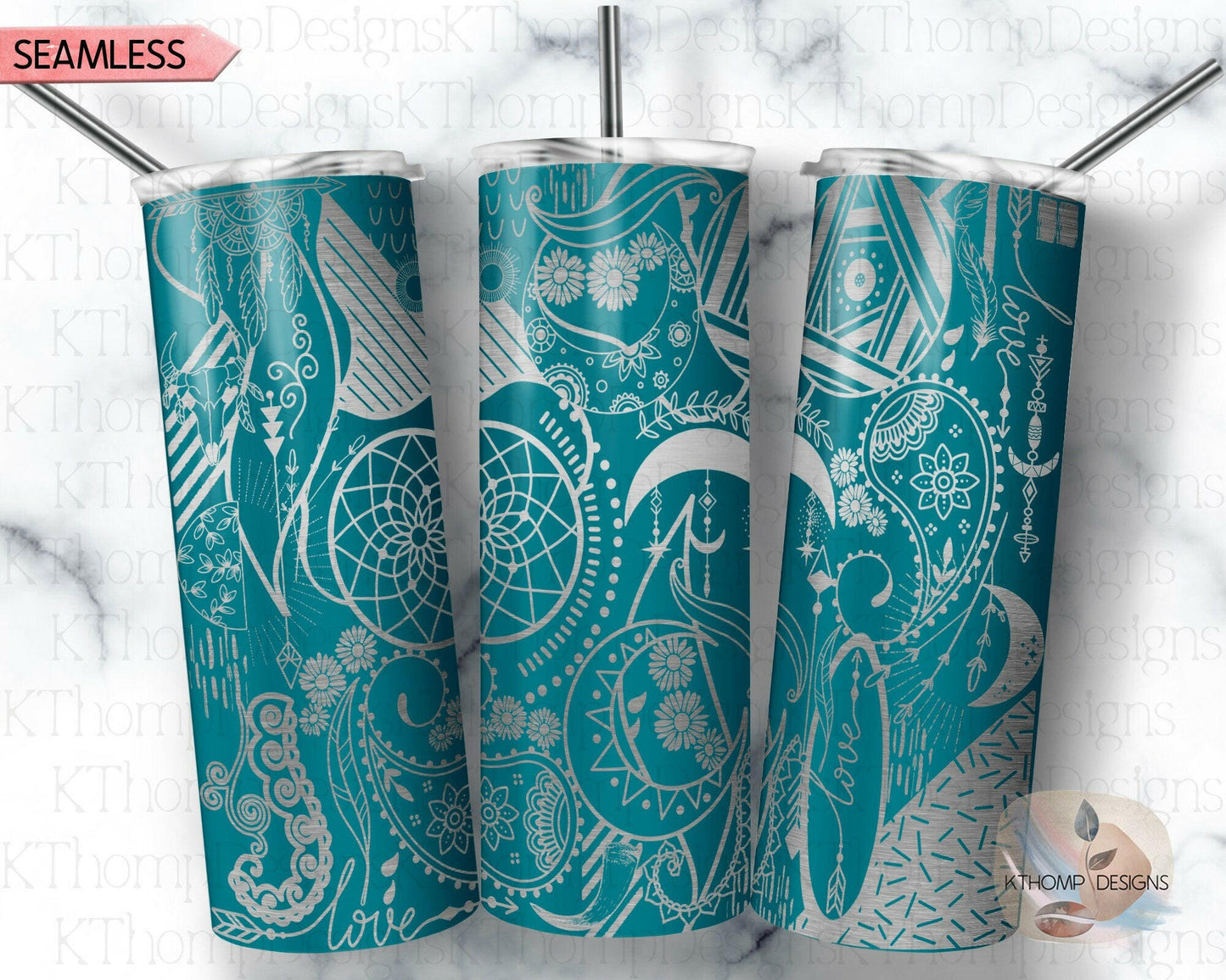 Boho Doodles Laser Engraved Full Wrap Design for 20oz Skinny Tumbler, Digital Download, SVG, Seamless Boho Design, Tumbler Wrap For Rotary