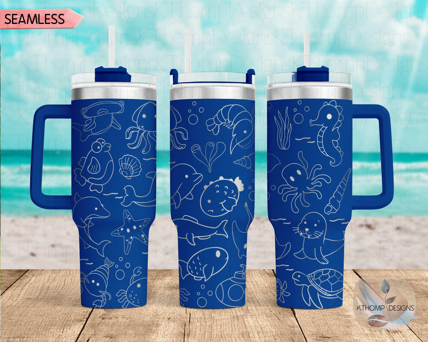 Ocean Life Doodles Laser Engraved Full Wrap Design for 40oz Tumbler, Digital Download, SVG, Seamless Design, Tumbler Wrap For Laser Rotary