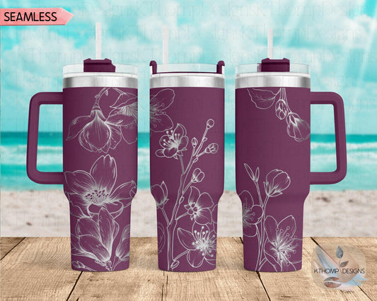 Cherry Blossoms Laser Engraved Full Wrap Design for 40oz Tumbler, Digital Download, SVG, Seamless Design, Tumbler Wrap For Laser Rotary