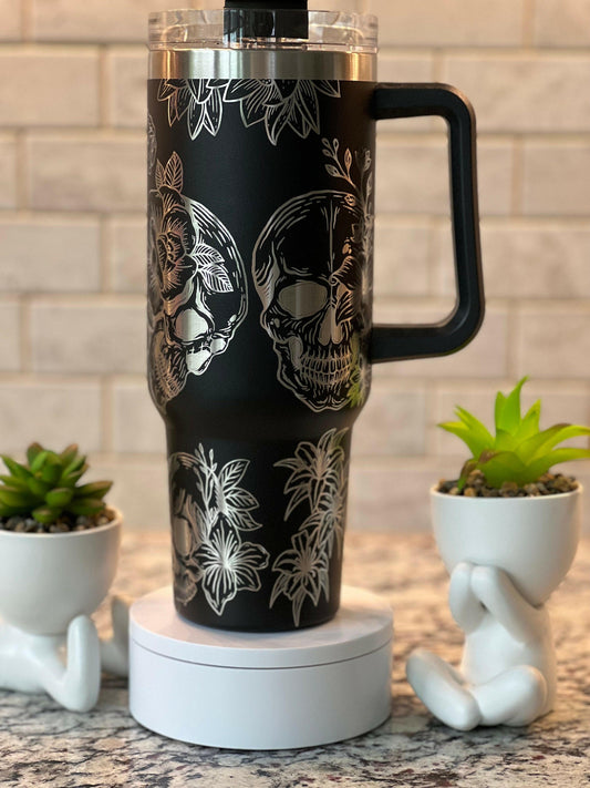 Skulls & Roses Laser Engraved Full Wrap Design for 40oz Tumbler, Digital Download, SVG, Seamless Design, Tumbler Wrap For Laser Rotary