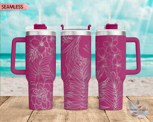 Tropical Plants Laser Engraved Full Wrap Design for 40oz Tumbler, Digital Download, SVG, Seamless Design, Tumbler Wrap For Laser Rotary