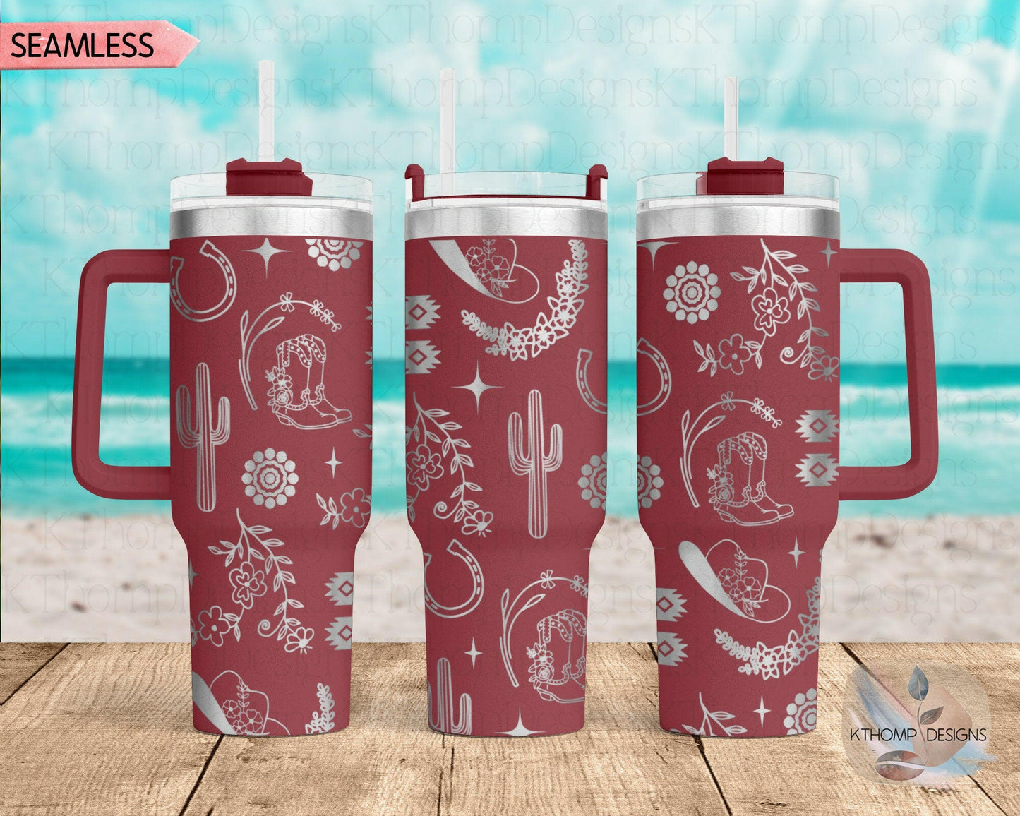 Western Floral Laser Engraved Full Wrap Design for 40oz Tumbler, Digital Download, SVG, Seamless Design, Tumbler Wrap For Laser Rotary