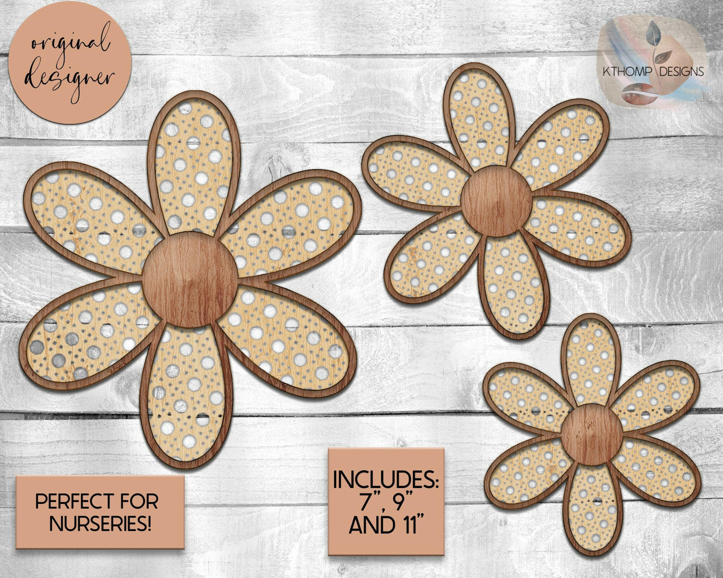 Cane Rattan Daisies Laser Cut File SVG, Cute Rattan Daisy, Boho Nursery Sign, Daisies SVG, Wood Daisies, Nursery Decor, Glowforge, XTool