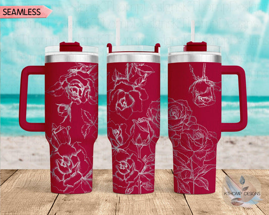 Roses Laser Engraved Full Wrap Design for 40oz Tumbler, Digital Download, SVG, Seamless Floral Design, Tumbler Wrap For Laser Rotary