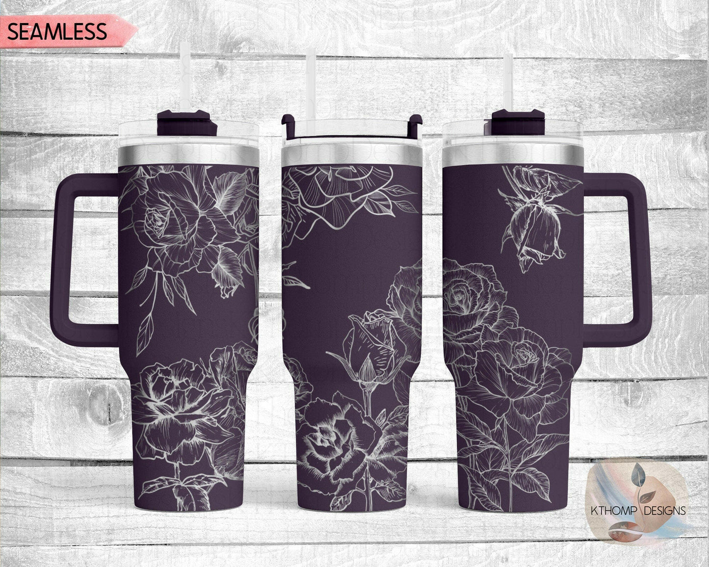 Roses Laser Engraved Full Wrap Design for 40oz Tumbler, Digital Download, SVG, Seamless Floral Design, Tumbler Wrap For Laser Rotary