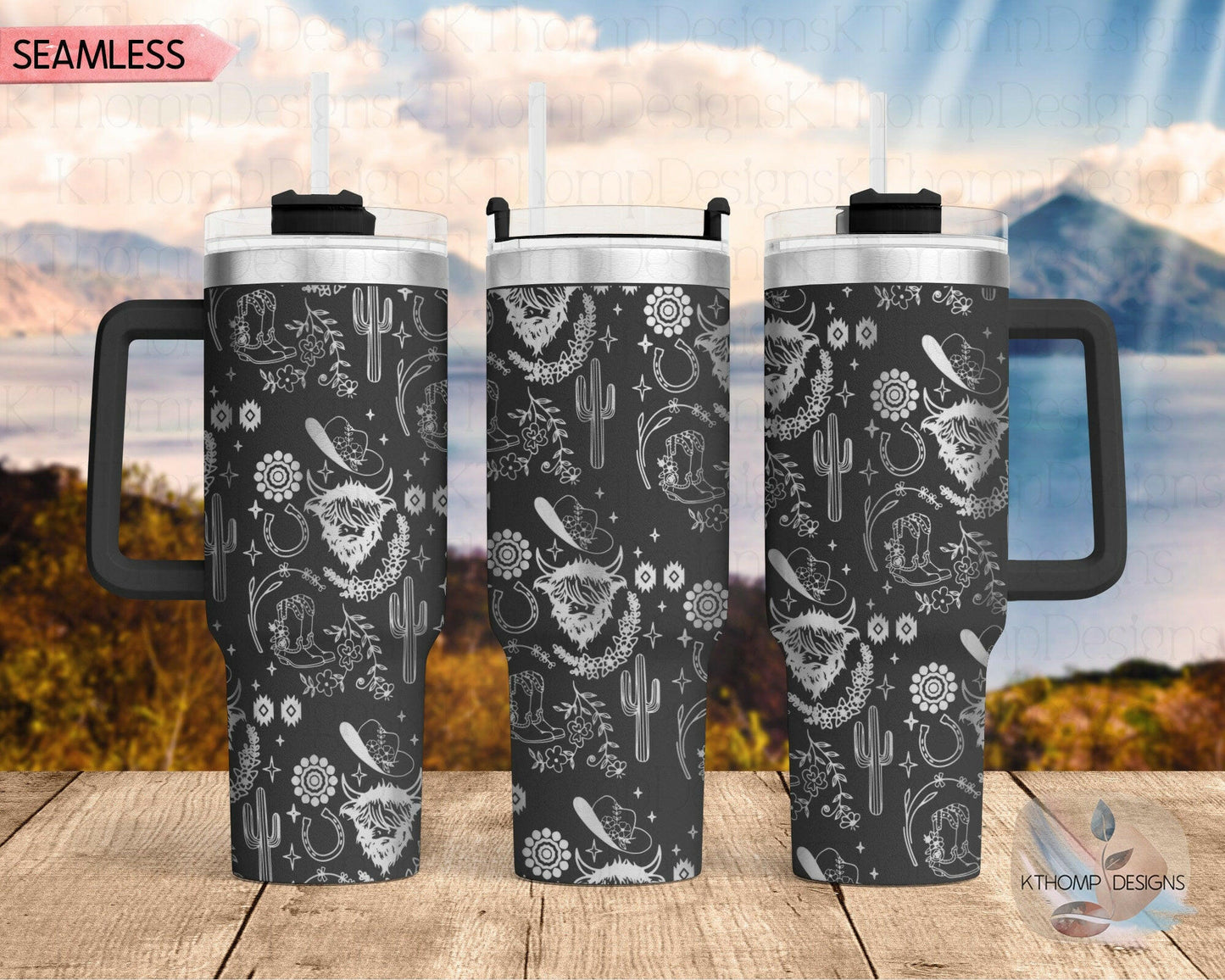 Highland Cow Western Laser Engraved Full Wrap Design for 40oz Tumbler, Digital Download, SVG, Seamless Design, Tumbler Wrap For Laser Rotary