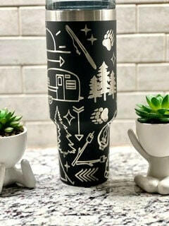 Camping Doodles Laser Engraved Full Wrap Design for 40oz Tumbler, Digital Download, SVG, Seamless Design, Tumbler Wrap For Laser Rotary