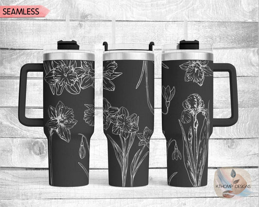 Daffodils Laser Engraved Full Wrap Design for 40oz Tumbler, Digital Download, SVG, Seamless Floral Design, Tumbler Wrap For Laser Rotary