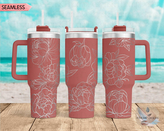 Peonies Laser Engraved Full Wrap Design for 40oz Tumbler, Digital Download, SVG, Seamless Design, Tumbler Wrap For Laser Rotary