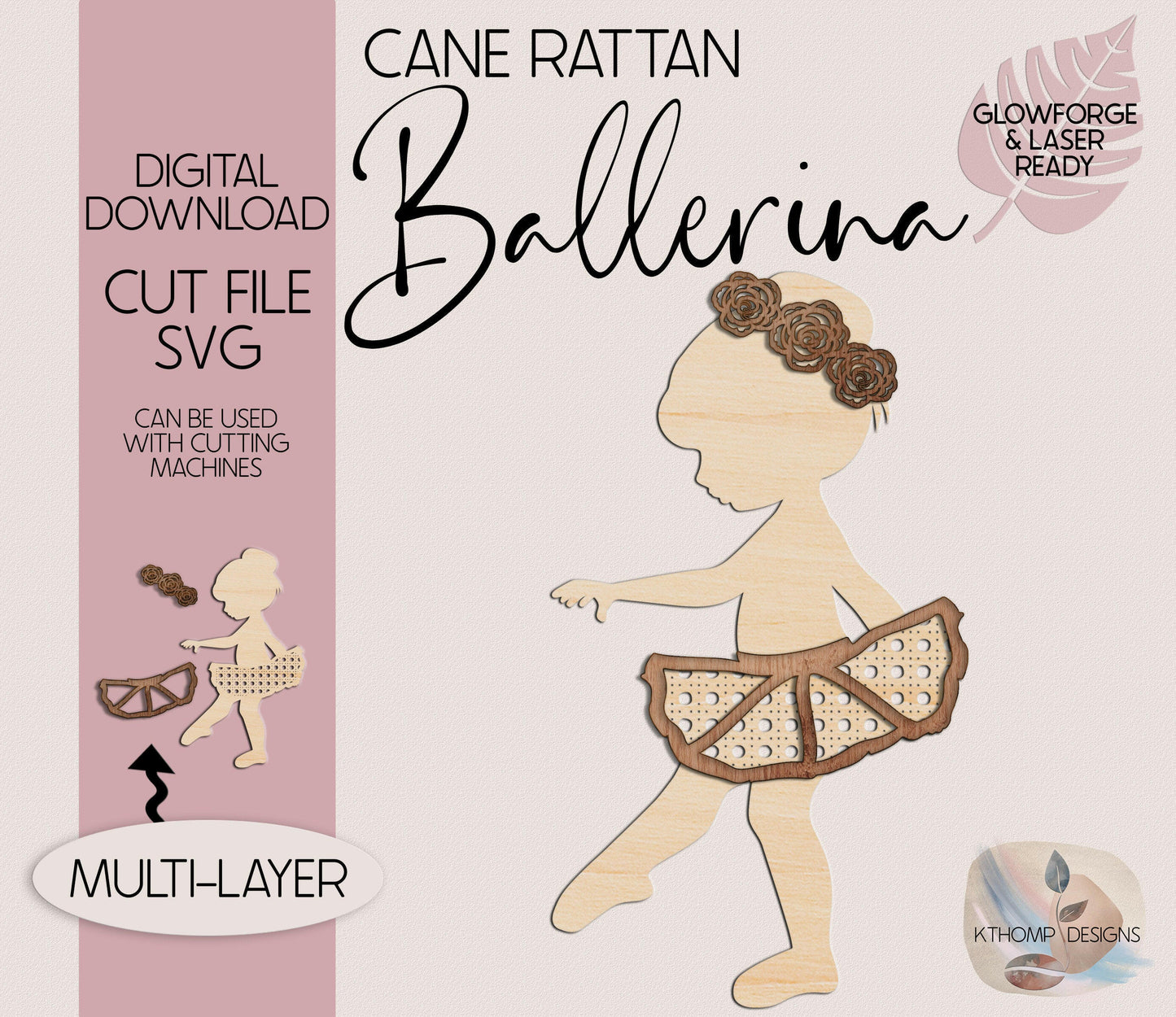 Cane Rattan Ballerina Laser Cut File SVG, Rattan Ballerina, Boho Nursery Sign, Ballerina SVG, Wood Dancer, Nursery Decor, Glowforge, XTool