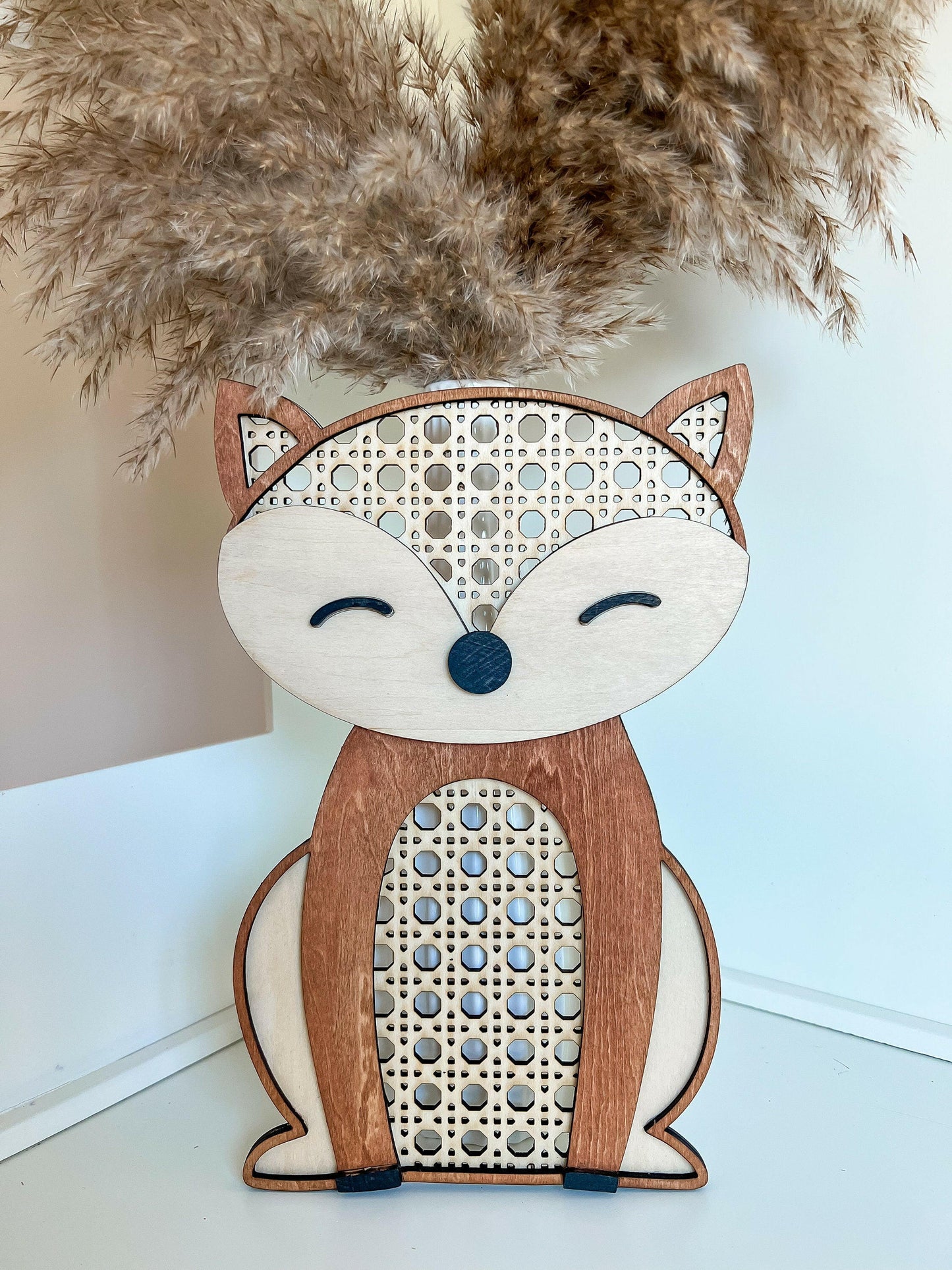 Laser Cut File Cane Rattan Fox SVG, Cute Rattan Fox, Boho Nursery Sign, Woodland Fox SVG, Wood Fox, Nursery Decor, Glowforge, XTool