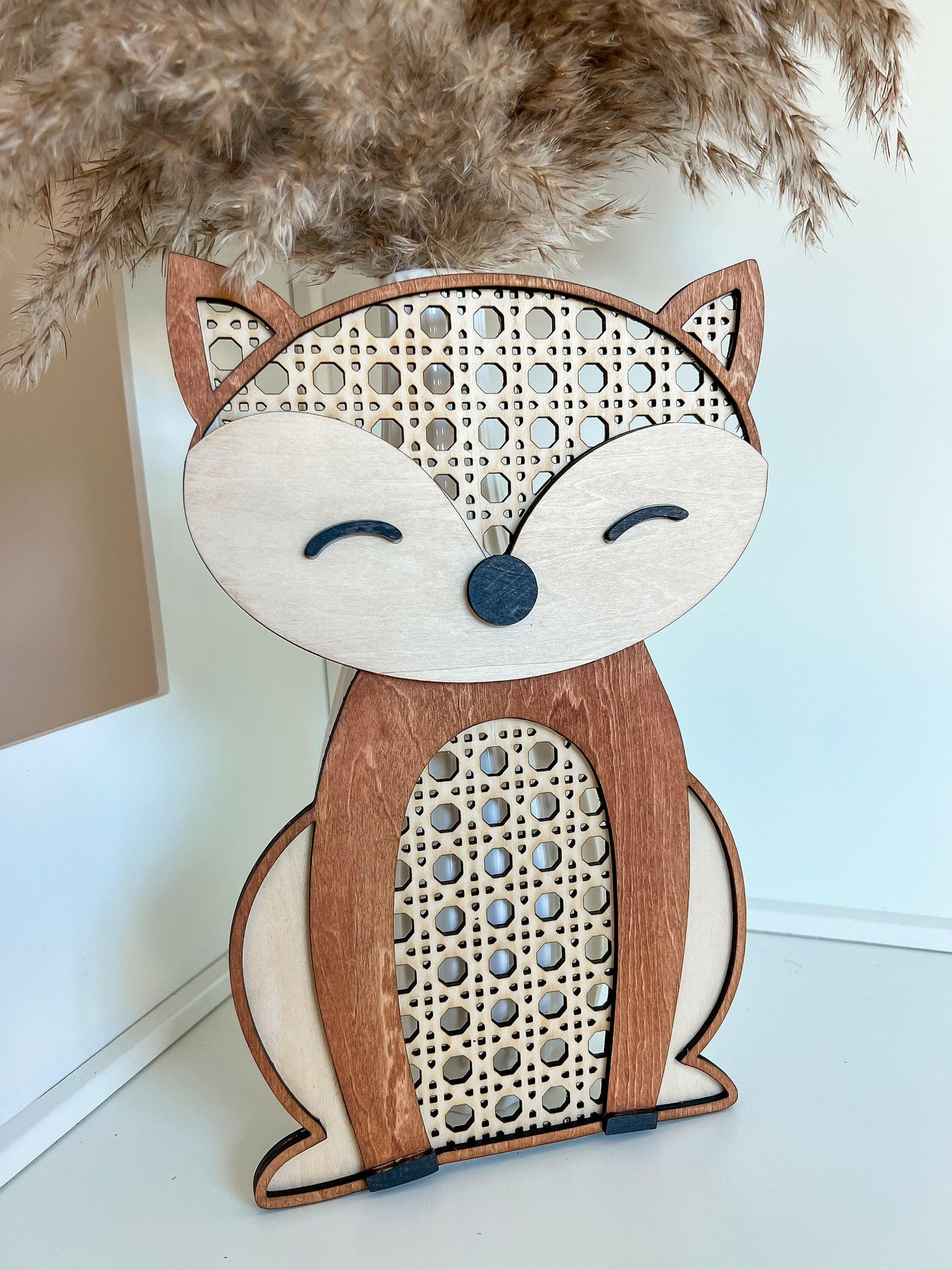 Laser Cut File Cane Rattan Fox SVG, Cute Rattan Fox, Boho Nursery Sign, Woodland Fox SVG, Wood Fox, Nursery Decor, Glowforge, XTool