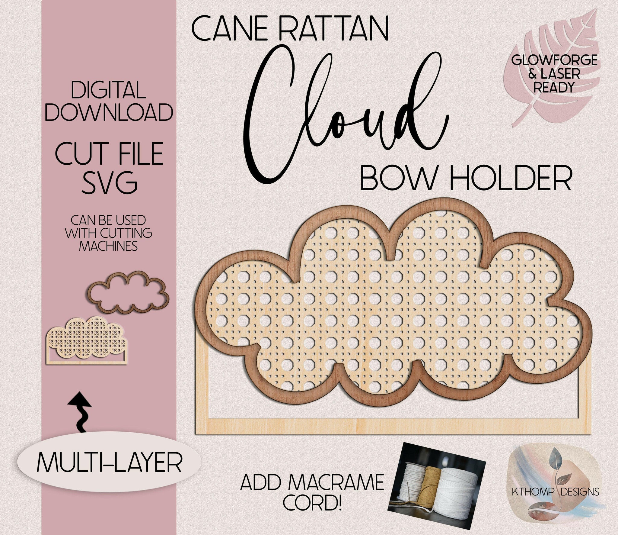 Cane Rattan Cloud Bow Holder design, Instant Digital Download, Laser C ...