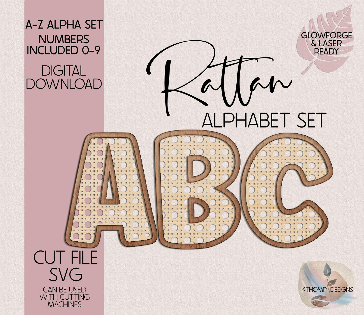 Laser Cut Cane Rattan Alphabet Set, Instant Digital Download, Alphabet 26 letters, Numbers 0-9, Laser Cut Files for Glowforge Cricut, SVG