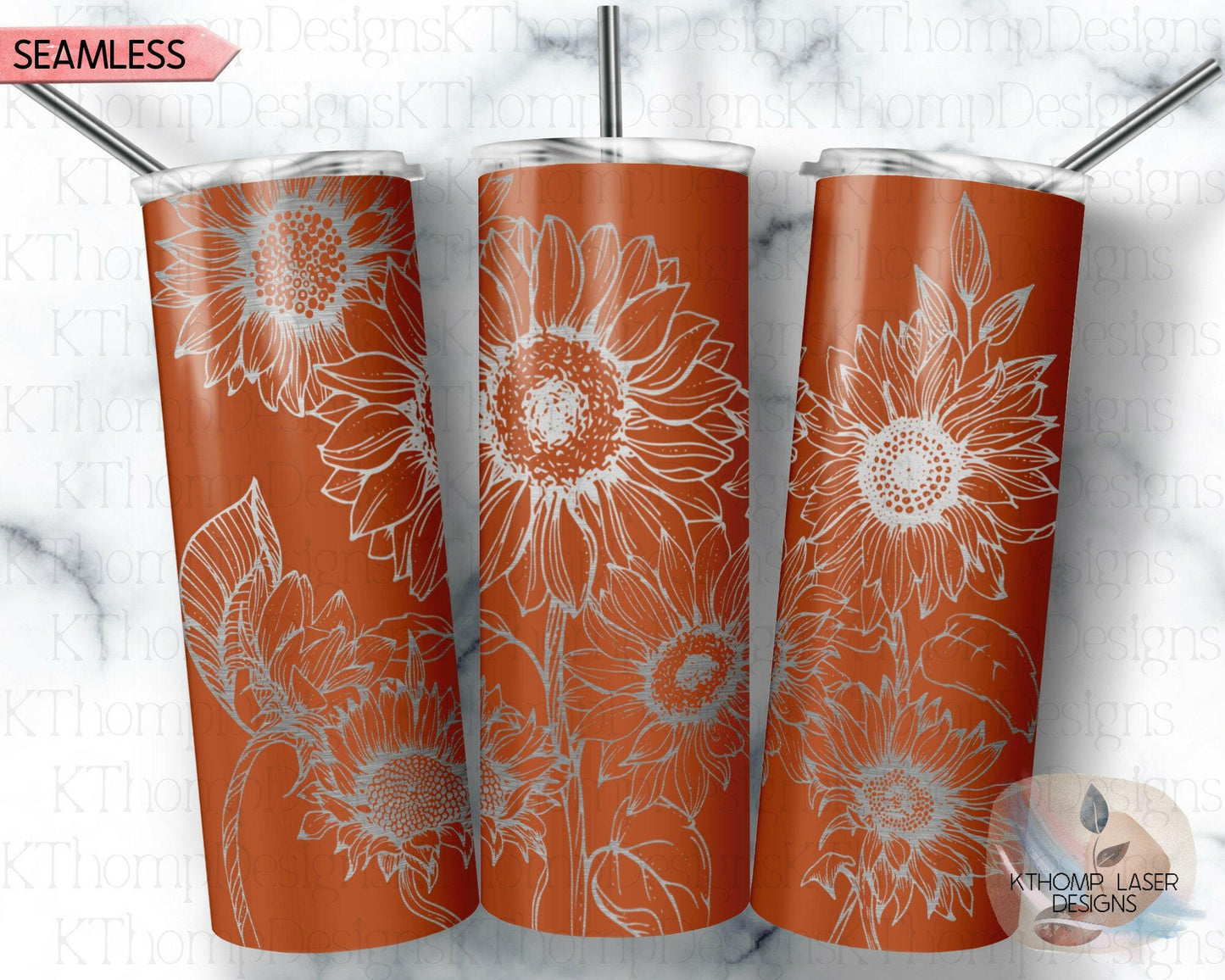 Sunflowers Laser Engraved Full Wrap Design for 20oz Skinny Tumbler, Digital Download, SVG, Seamless Floral Design, Tumbler Wrap For Rotary