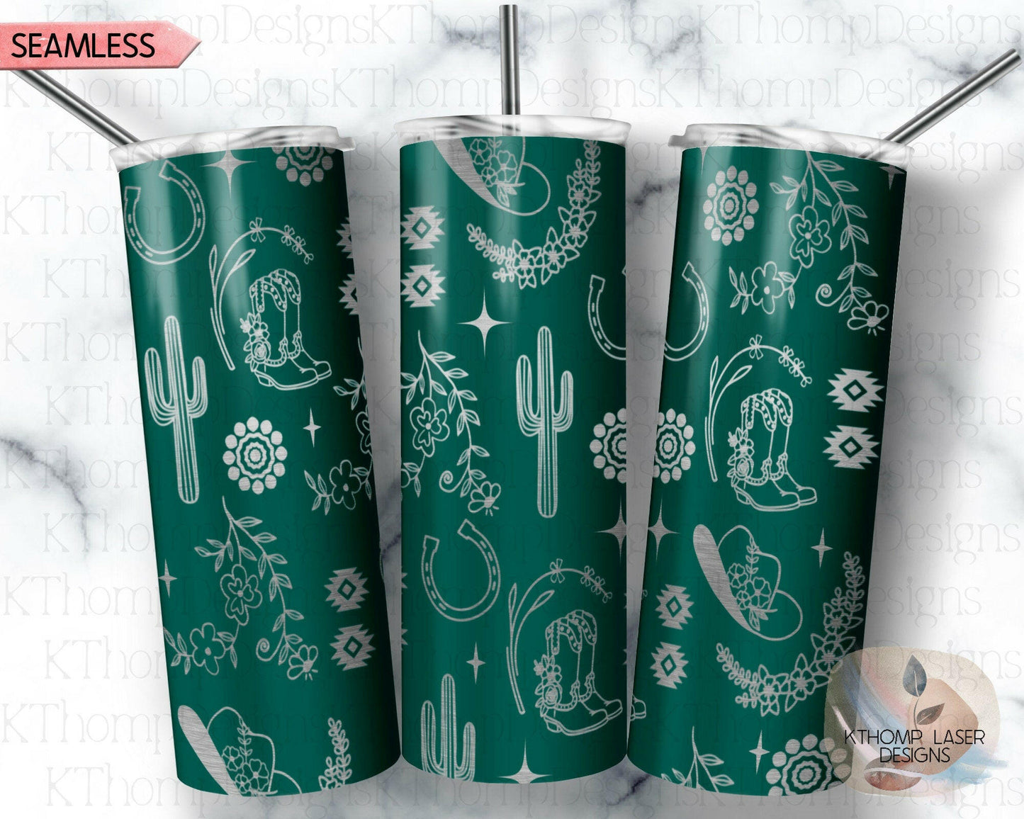 Western Floral Doodles Laser Engraved Wrap Design for 20oz Skinny Tumbler, Digital Download, SVG, Seamless Design, Tumbler Wrap For Rotary