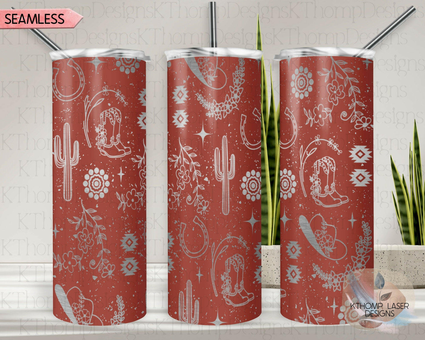 Western Floral Doodles Laser Engraved Wrap Design for 20oz Skinny Tumbler, Digital Download, SVG, Seamless Design, Tumbler Wrap For Rotary