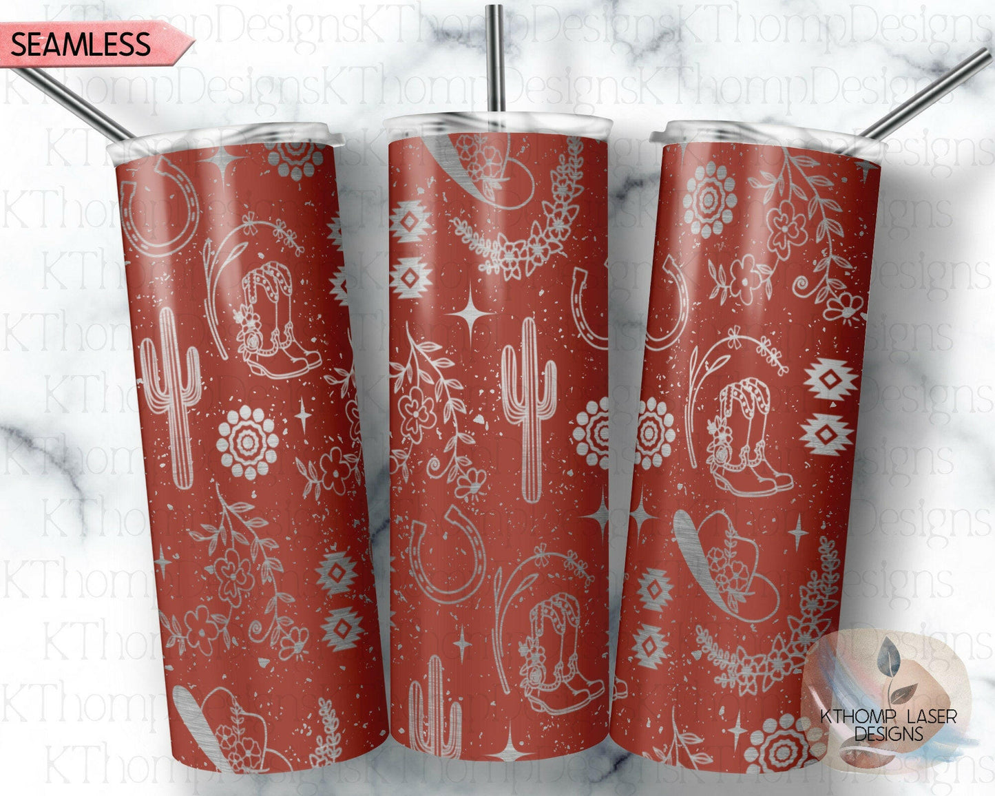 Western Floral Doodles Laser Engraved Wrap Design for 20oz Skinny Tumbler, Digital Download, SVG, Seamless Design, Tumbler Wrap For Rotary