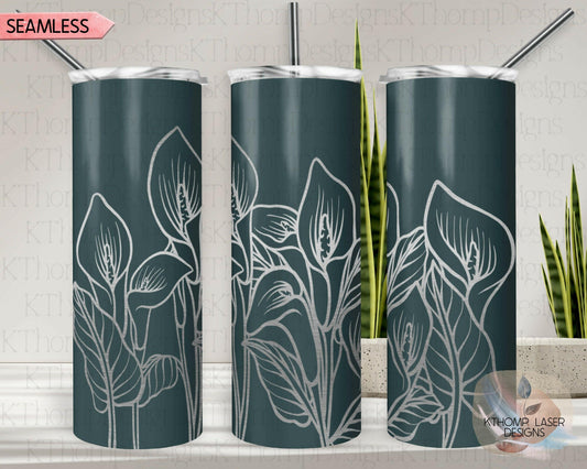 Calla Lilies Laser Engraved Full Wrap Design for 20oz Skinny Tumbler, Digital Download, SVG, Seamless Floral Design, Tumbler Wrap For Rotary