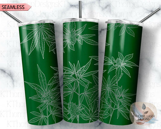 Cannabis Laser Engraved Full Wrap Design for 20oz Skinny Tumbler, Digital Download, SVG, Seamless Floral Design, Tumbler Wrap For Rotary