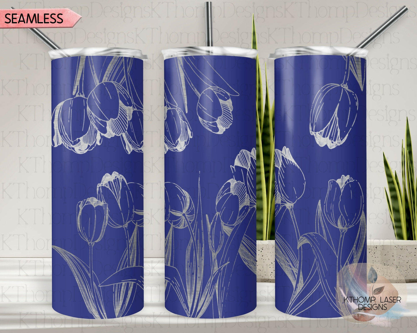 Tulips Laser Engraved Full Wrap Design for 20oz Skinny Tumbler, Digital Download, SVG, Seamless Floral Design, Tumbler Wrap For Rotary