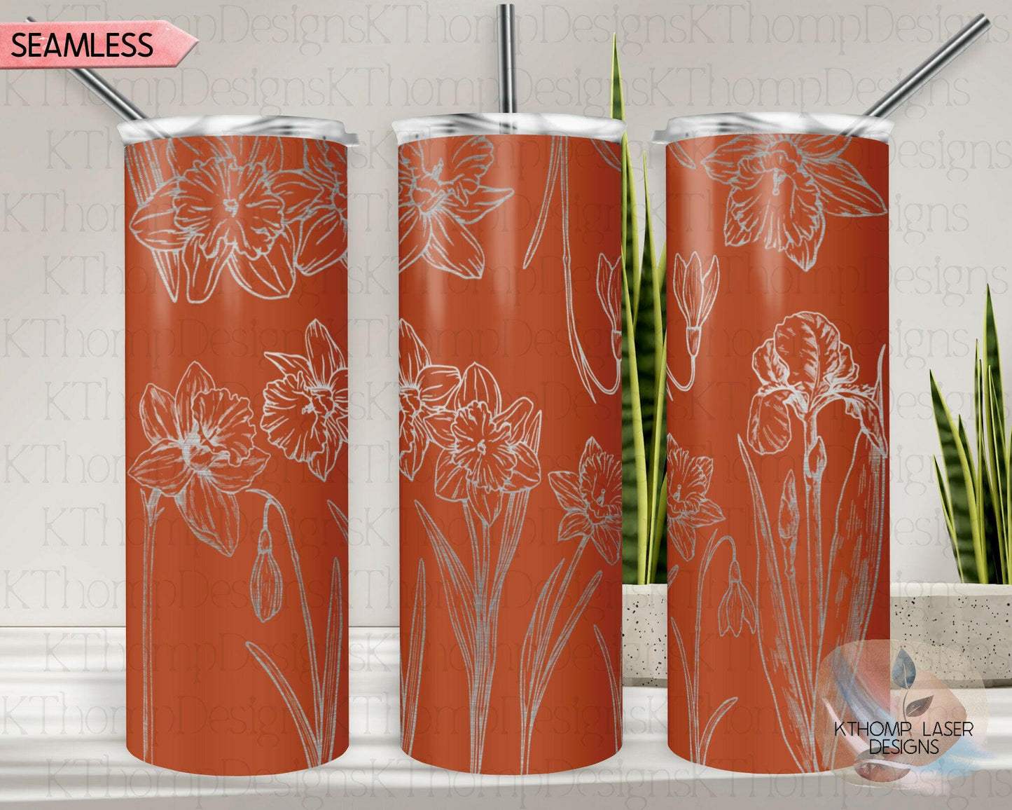 Daffodils Laser Engraved Full Wrap Design for 20oz Skinny Tumbler, Digital Download, SVG, Seamless Floral Design, Tumbler Wrap For Rotary