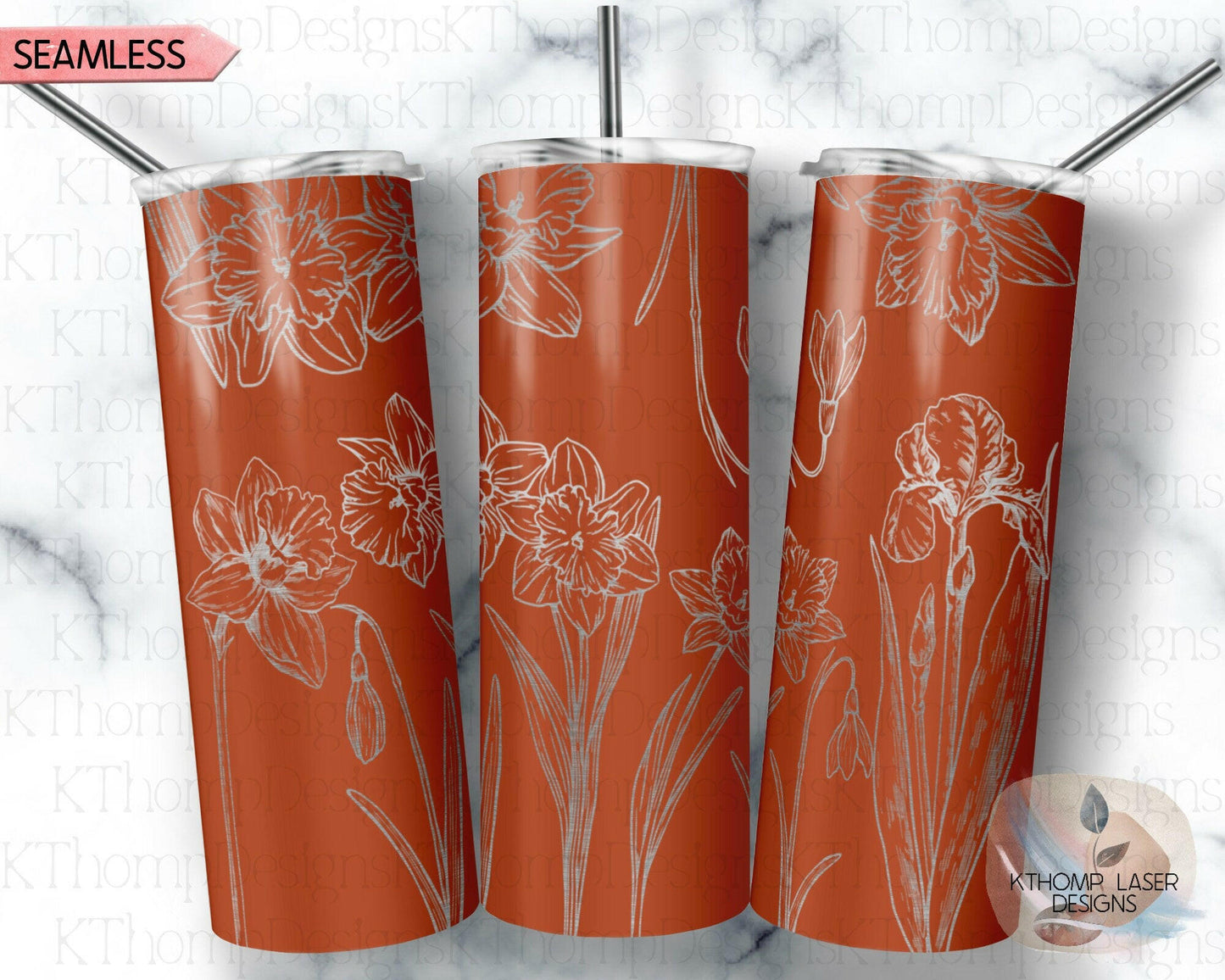 Daffodils Laser Engraved Full Wrap Design for 20oz Skinny Tumbler, Digital Download, SVG, Seamless Floral Design, Tumbler Wrap For Rotary