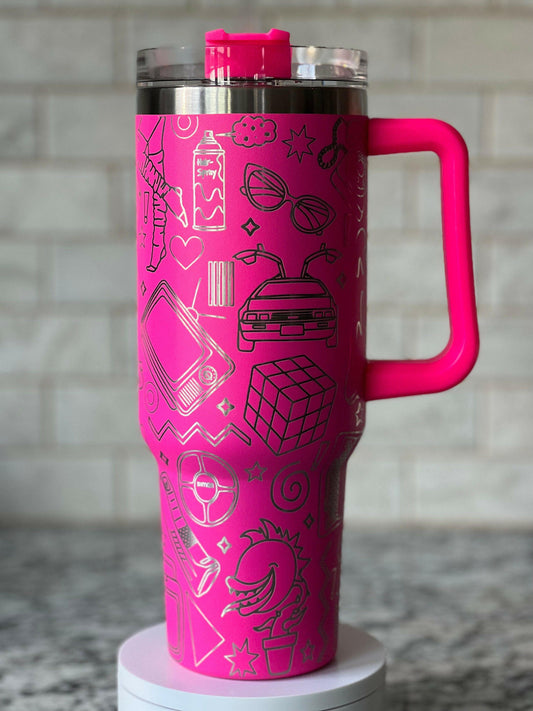 Awesome 80's Vibe Laser Engraved Full Wrap Design for 40oz Tumbler, Digital Download, SVG, Seamless Design, Tumbler Wrap For Laser Rotary