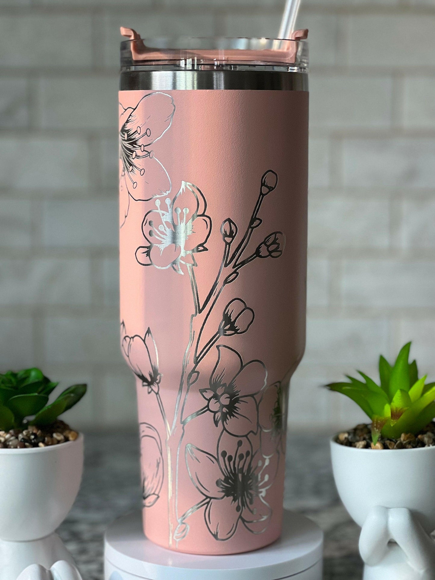 Cherry Blossoms Laser Engraved Full Wrap Design for 40oz Tumbler, Digital Download, SVG, Seamless Design, Tumbler Wrap For Laser Rotary