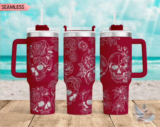 Skulls & Roses Laser Engraved Full Wrap Design for 40oz Tumbler, Digital Download, SVG, Seamless Design, Tumbler Wrap For Laser Rotary