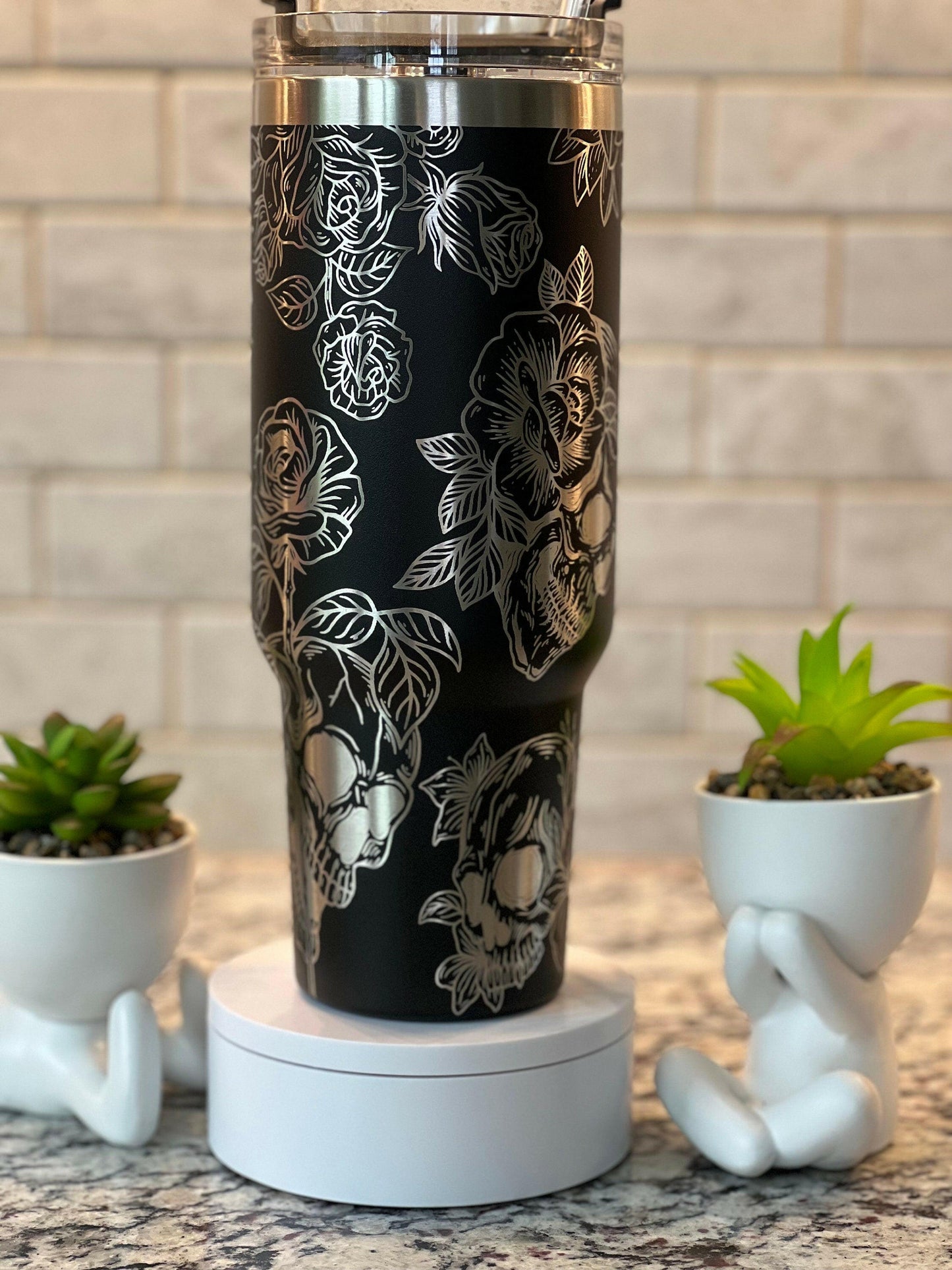 Skulls & Roses Laser Engraved Full Wrap Design for 40oz Tumbler, Digital Download, SVG, Seamless Design, Tumbler Wrap For Laser Rotary