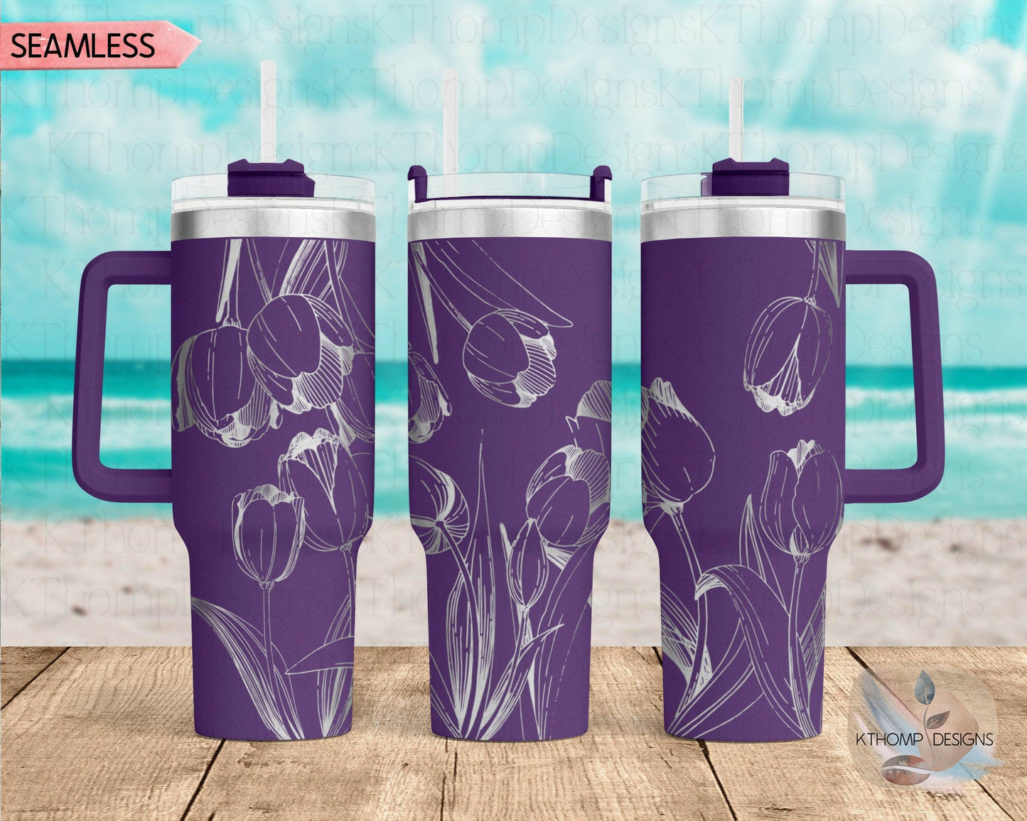 Tulips Laser Engraved Full Wrap Design for 40oz Tumbler, Digital Download, SVG, Seamless Floral Design, Tumbler Wrap For Laser Rotary