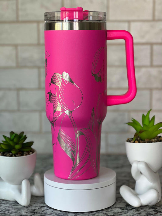 Tulips Laser Engraved Full Wrap Design for 40oz Tumbler, Digital Download, SVG, Seamless Floral Design, Tumbler Wrap For Laser Rotary