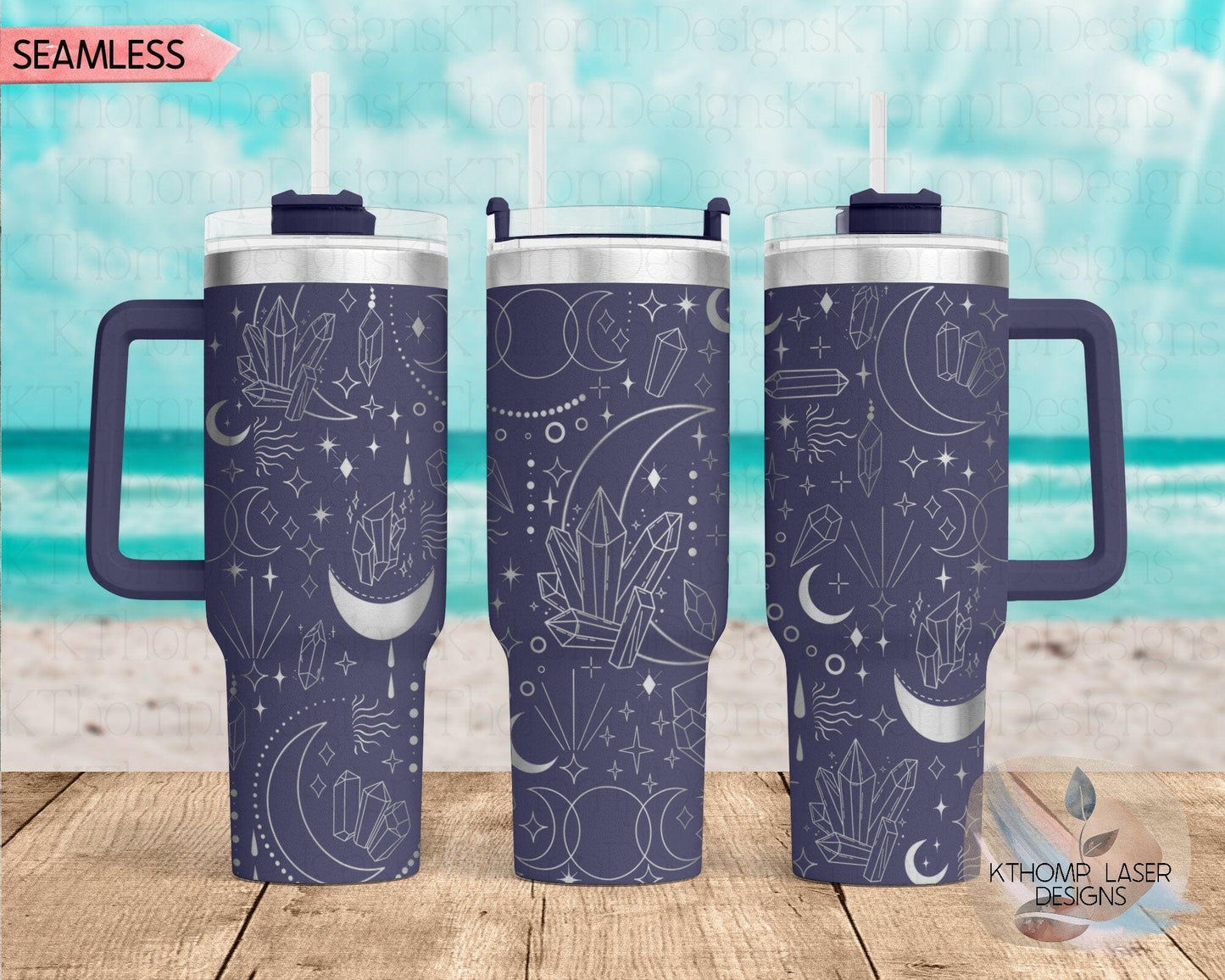 Crystals and Moons Laser Engraved Full Wrap Design for 40oz Quencher Style Tumbler, Digital Download, Seamless Design, Laser Rotary SVG